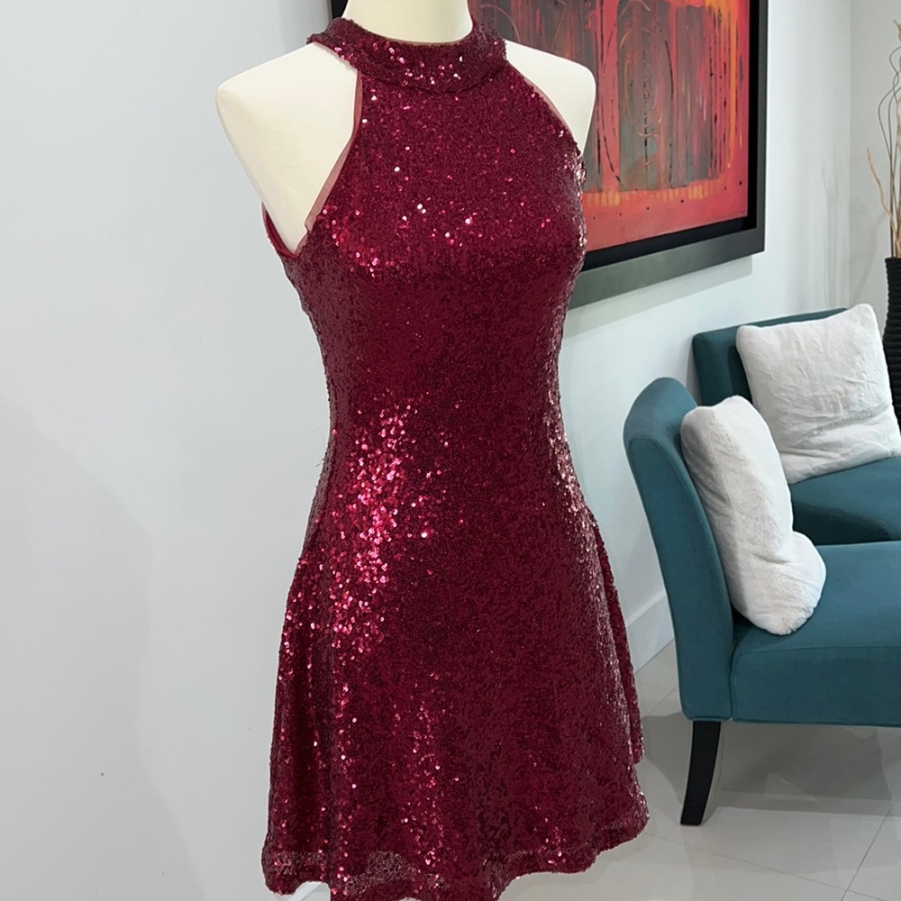 Burgundy sparkly mini dress